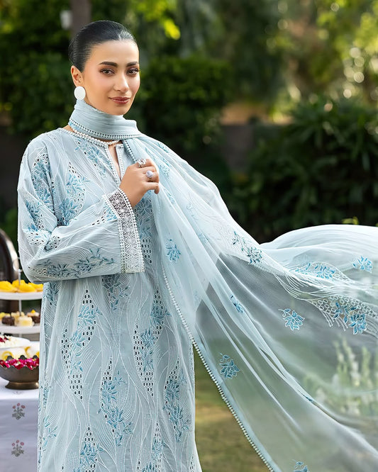 BRZ - 3PC Lawn Embroidered Unstitched (Sky Blue)