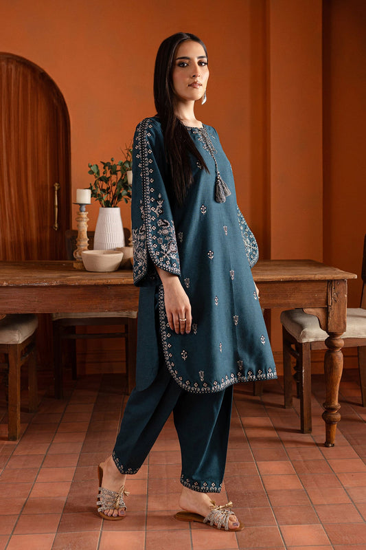 BTK - 2PC DHANAK EMBROIDERED UNSTITCHED(Dark Teal Blue)