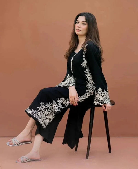 NKH - 2PC DHANAK EMBROIDERED UNSTITCHED (Black)
