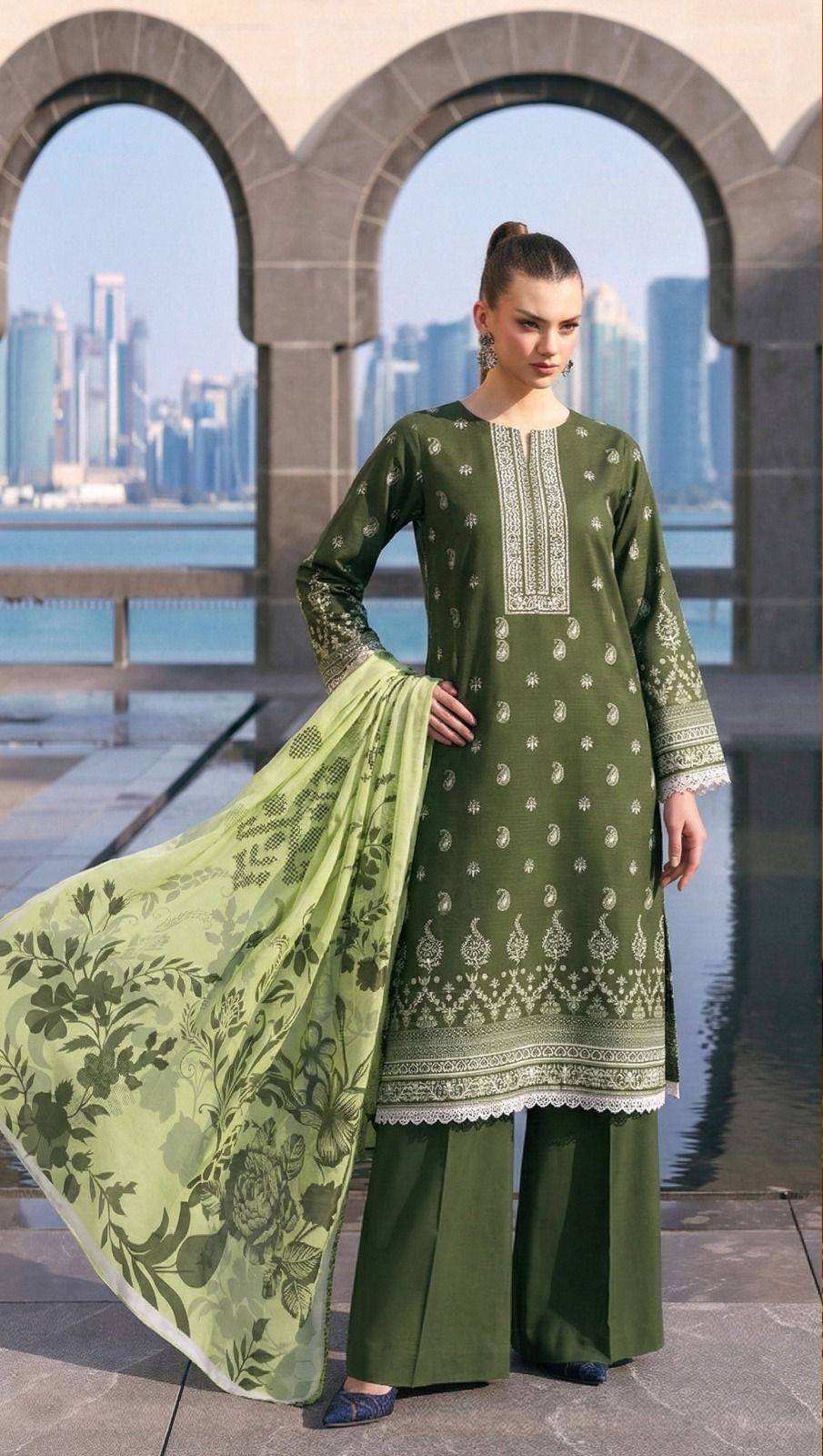 SRN - 3PC LAWN PRINTED UNSTICH (GREEN)