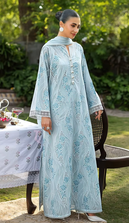 BRZ - 3PC Lawn Embroidered Unstitched (Sky Blue)