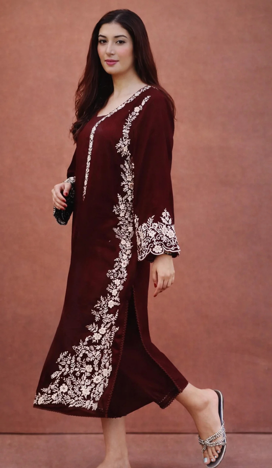 NKH - 2PC DHANAK EMBROIDERED UNSTITCHED (Maroon)