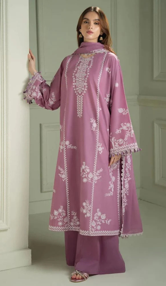 CRS - 3PC Dhanak Embroidered Unstitched (Dusty pink)