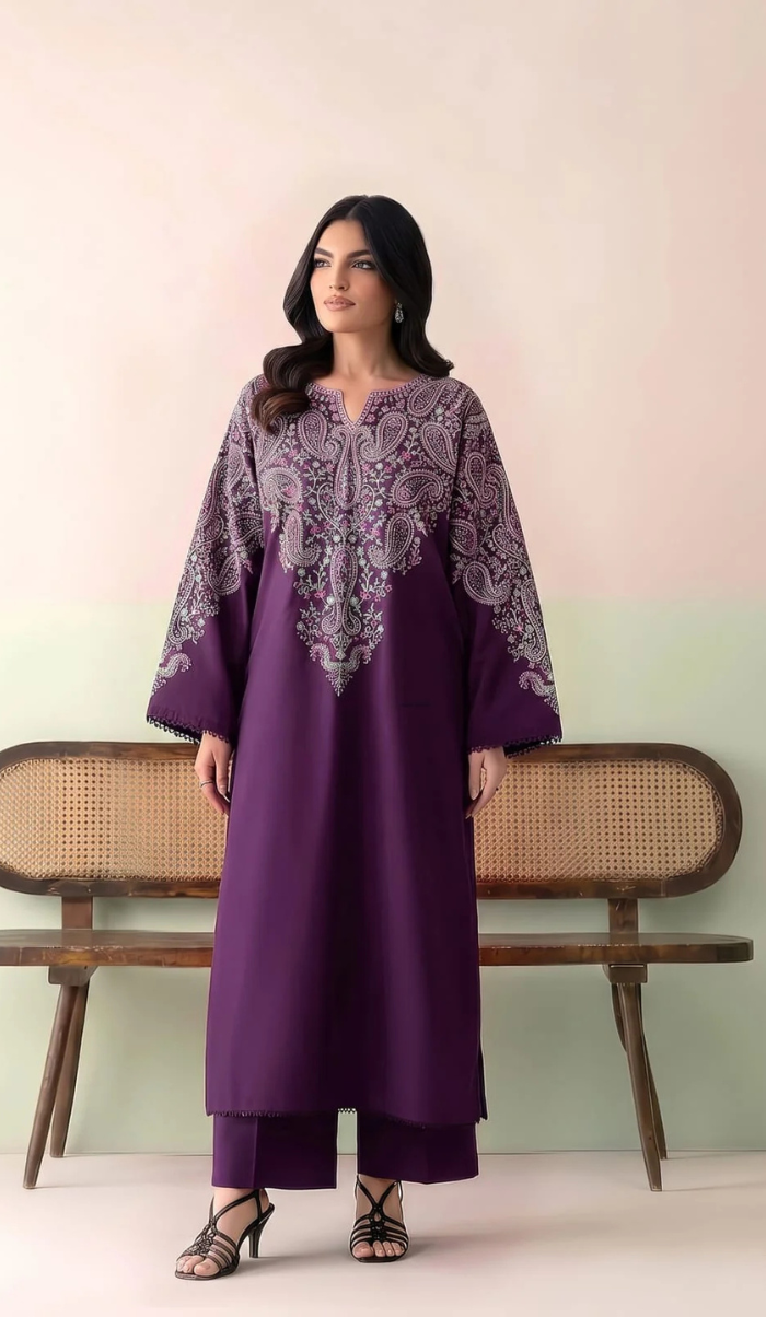 BTK - 2PC DHANAK EMBROIDERED UNSTITCHED(Purple)