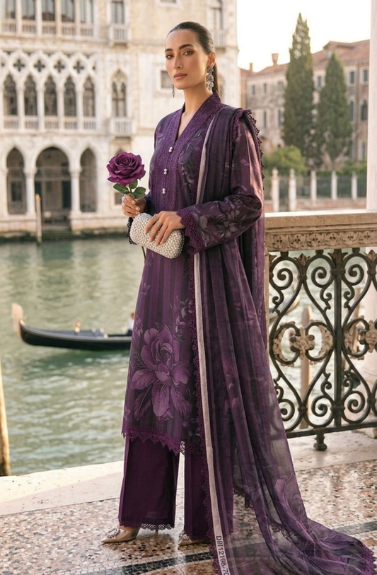 SFA - 3PC LAWN PRINTED UNSTICH (PURPLE)