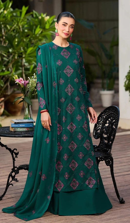 BRZ - 3PC DHANAK EMBROIDERED UNSTITCHED