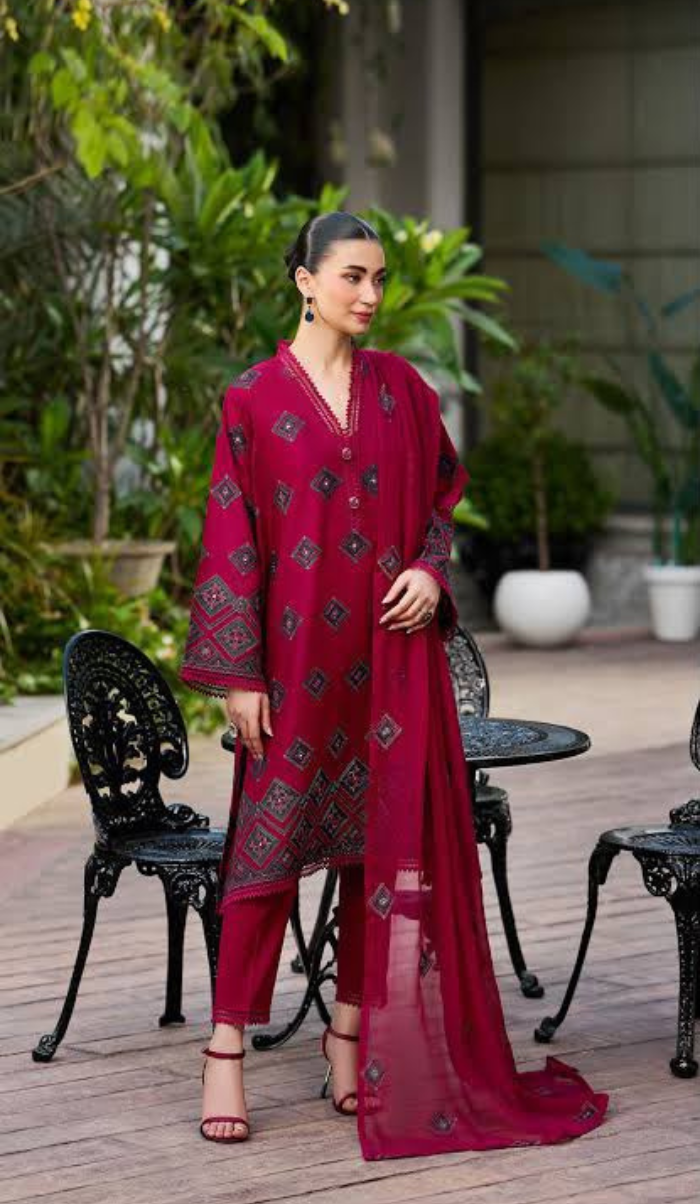 BRZ - 3PC DHANAK EMBROIDERED UNSTITCHED