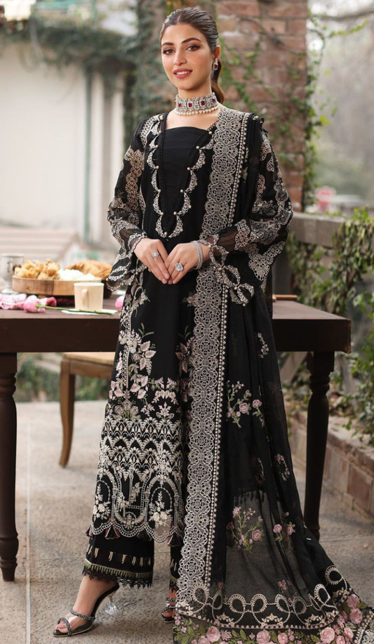 ILF- 3PC DHANAK EMBROIDERED UNSTITCHED(Black)