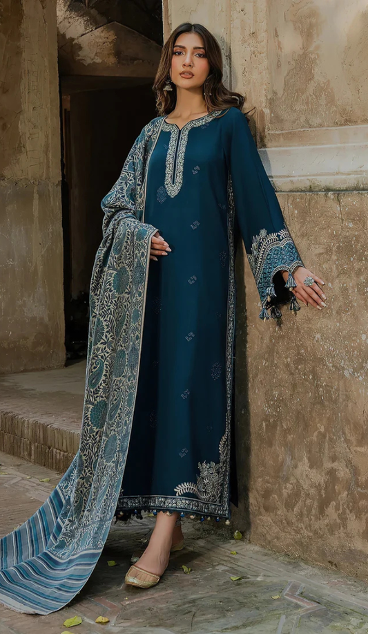 MHP - 3PC DHANAK EMBROIDERED UNSTITCHED (ZINC)