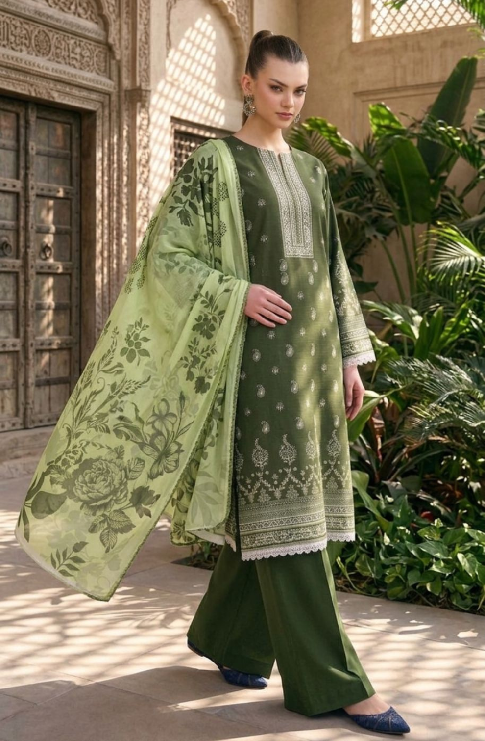 SRN - 3PC LAWN PRINTED UNSTICH (GREEN)