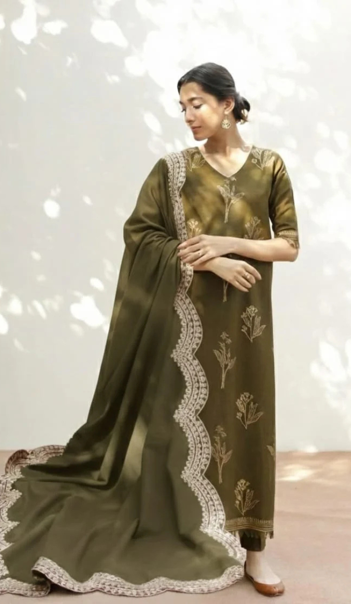 MHR - 3PC DHANAK EMBROIDERED UNSTITCHED (OLIVE)