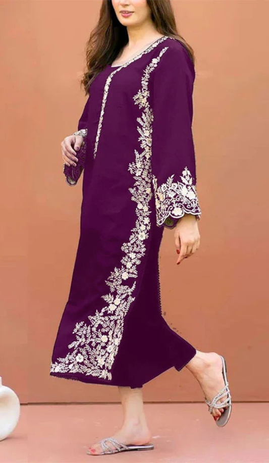 NKH - 2PC DHANAK EMBROIDERED UNSTITCHED (Purple)