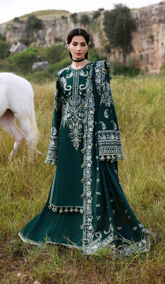 HNR - 3PC DHANAK EMBROIDERED UNSTITCHED(Teal Green)