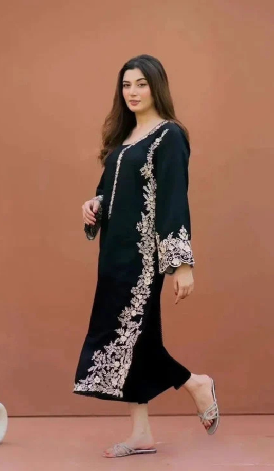 NKH - 2PC DHANAK EMBROIDERED UNSTITCHED (Black)