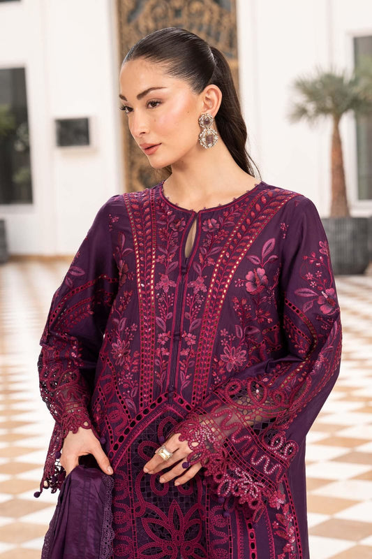 MRB - 3PC DHANAK CHIKANKARI EMBROIDED  UNSTICHED