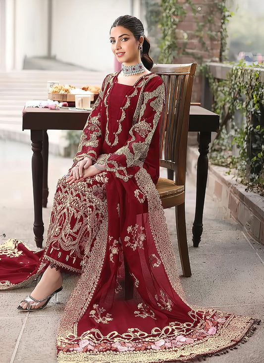 ILF- 3PC DHANAK EMBROIDERED UNSTITCHED (Maroon)