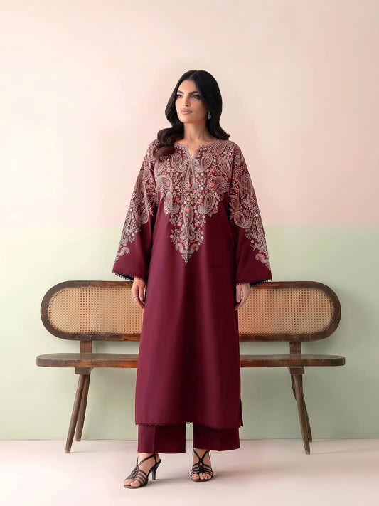 BTK - 2PC DHANAK EMBROIDERED UNSTITCHED(Maroon)