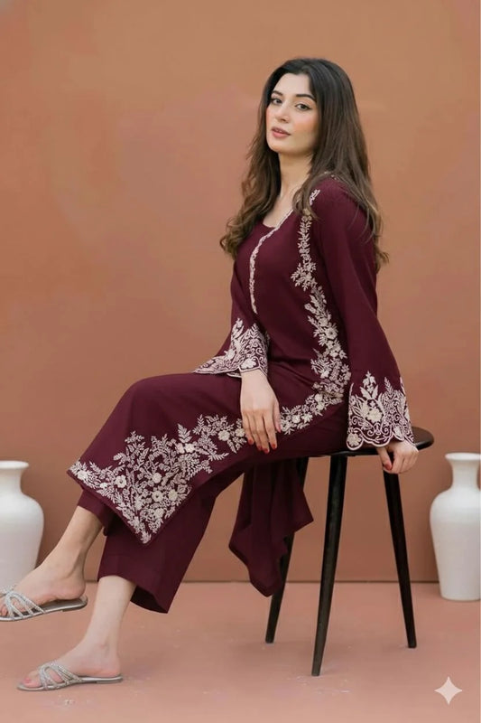 NKH - 2PC DHANAK EMBROIDERED UNSTITCHED (Maroon)